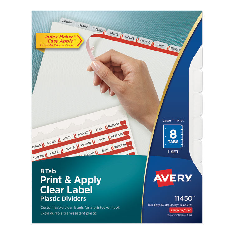 Avery - Print and Apply Index Maker Clear Label Plastic Dividers with Printable Label Strip, 8-Tab, 11 x 8.5, Translucent, 1 Set (4782744)