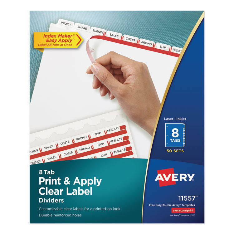 Avery - Print and Apply Index Maker Clear Label Dividers, 8 White Tabs, Letter, 50 Sets