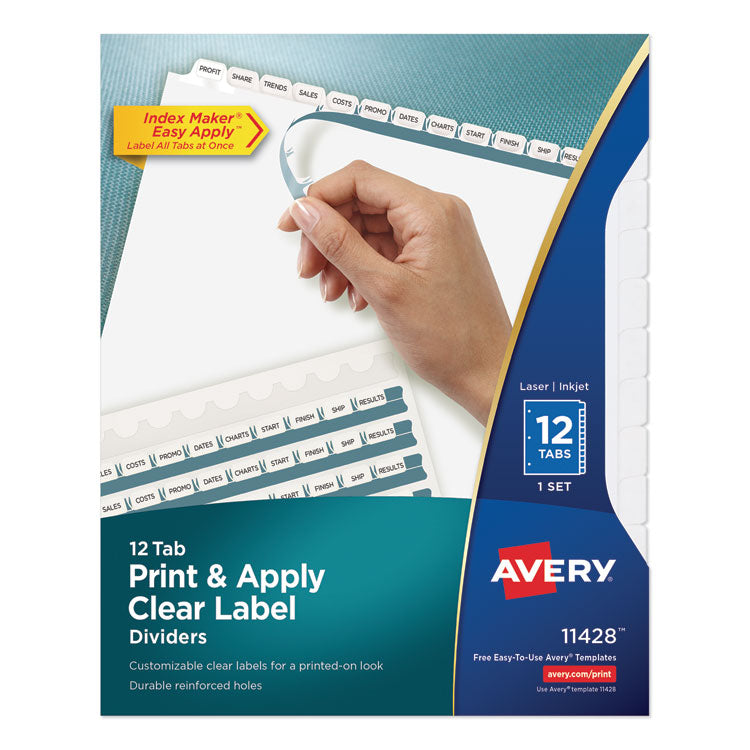 Avery - Print and Apply Index Maker Clear Label Dividers, 12 White Tabs, Letter