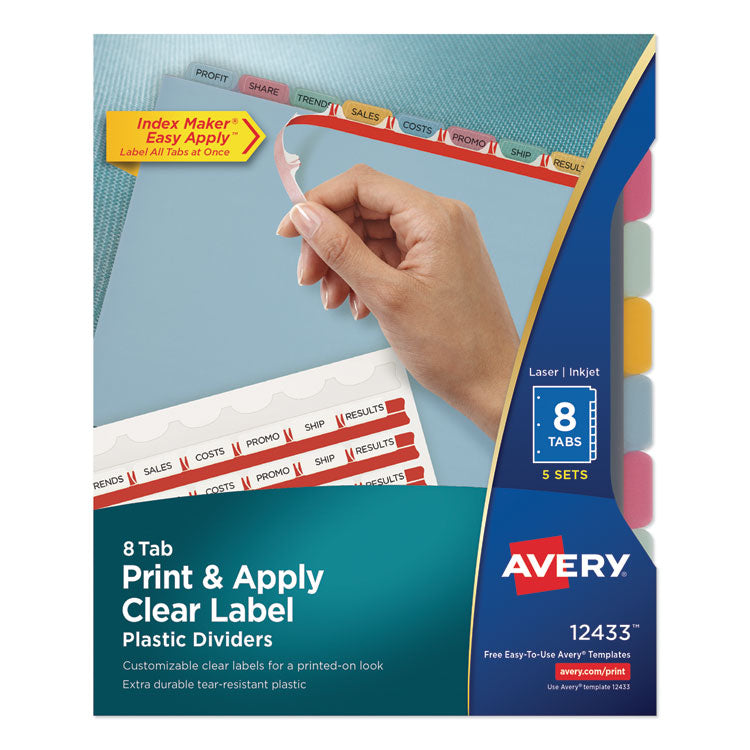 Avery - Print and Apply Index Maker Clear Label Plastic Dividers with Printable Label Strip, 8-Tab, 11 x 8.5, Translucent, 5 Sets (9813932)