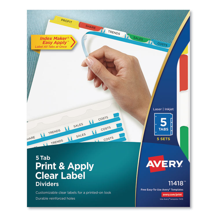 Avery - Print and Apply Index Maker Clear Label Dividers, 5 Color Tabs, Letter, 5 Sets (4886974)