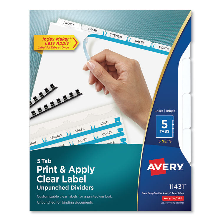 Avery - Print and Apply Index Maker Clear Label Unpunched Dividers, 5Tab, Letter, 5 Sets