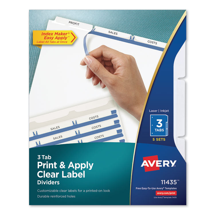 Avery - Print and Apply Index Maker Clear Label Dividers, 3 White Tabs, Letter, 5 Sets