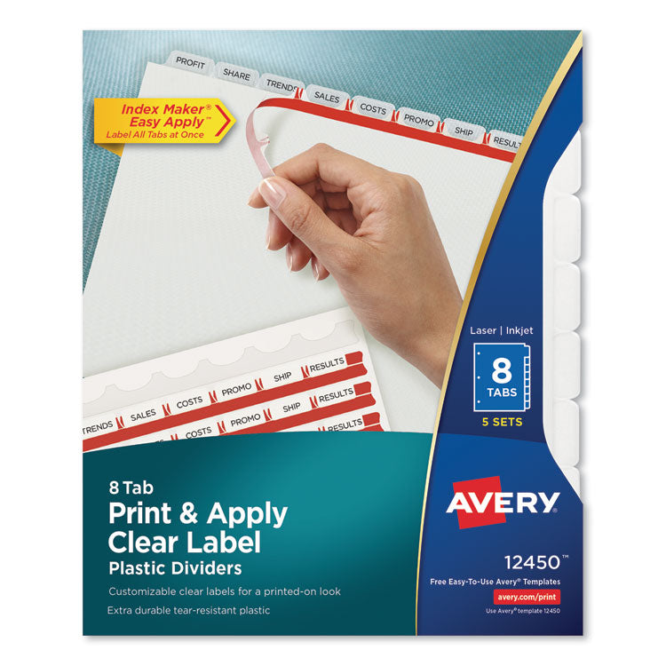 Avery - Print and Apply Index Maker Clear Label Plastic Dividers with Printable Label Strip, 8-Tab, 11 x 8.5, Translucent, 5 Sets (9813916)