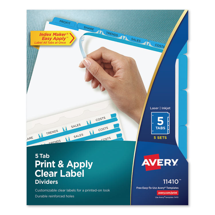 Avery - Print and Apply Index Maker Clear Label Dividers, 5 Color Tabs, Letter, 5 Sets (5410337)