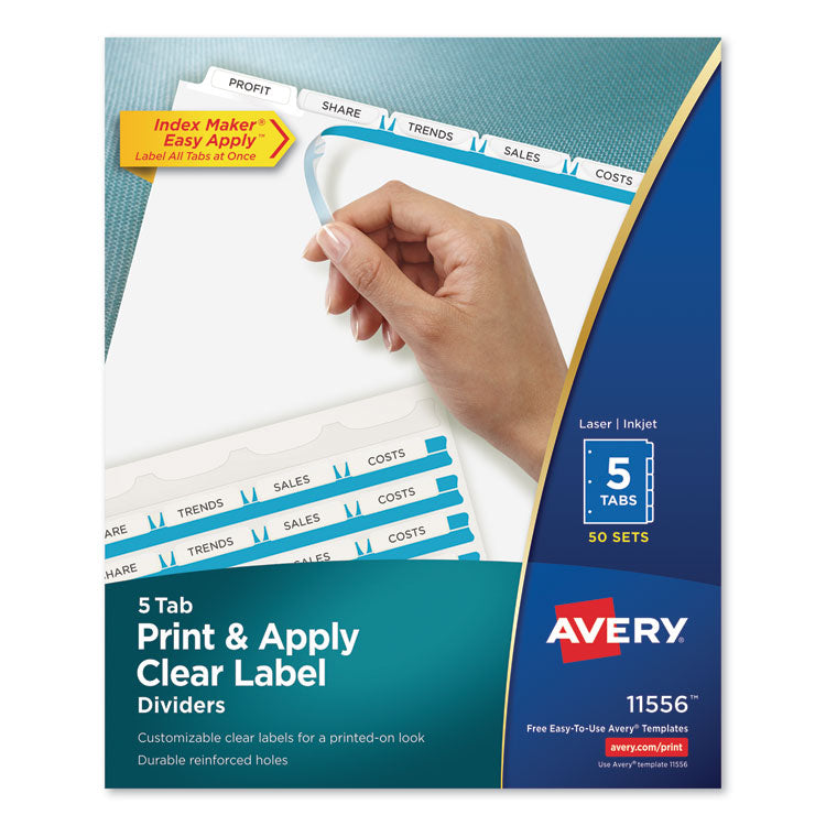 Avery - Print and Apply Index Maker Clear Label Dividers, 5 White Tabs, Letter, 50 Sets