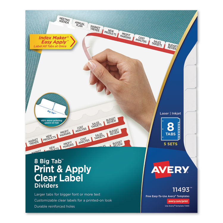 Avery - Print and Apply Index Maker Clear Label Dividers, 8 White Tabs, Letter, 5 Sets (9168972)