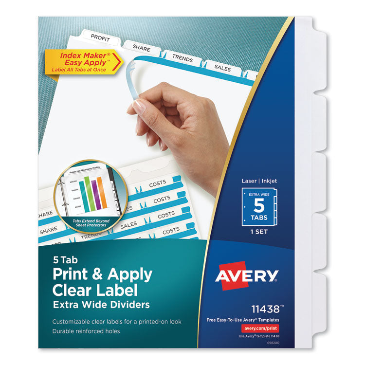 Avery - Print and Apply Index Maker Clear Label Dividers, 5 White Tabs, Letter (9859562)