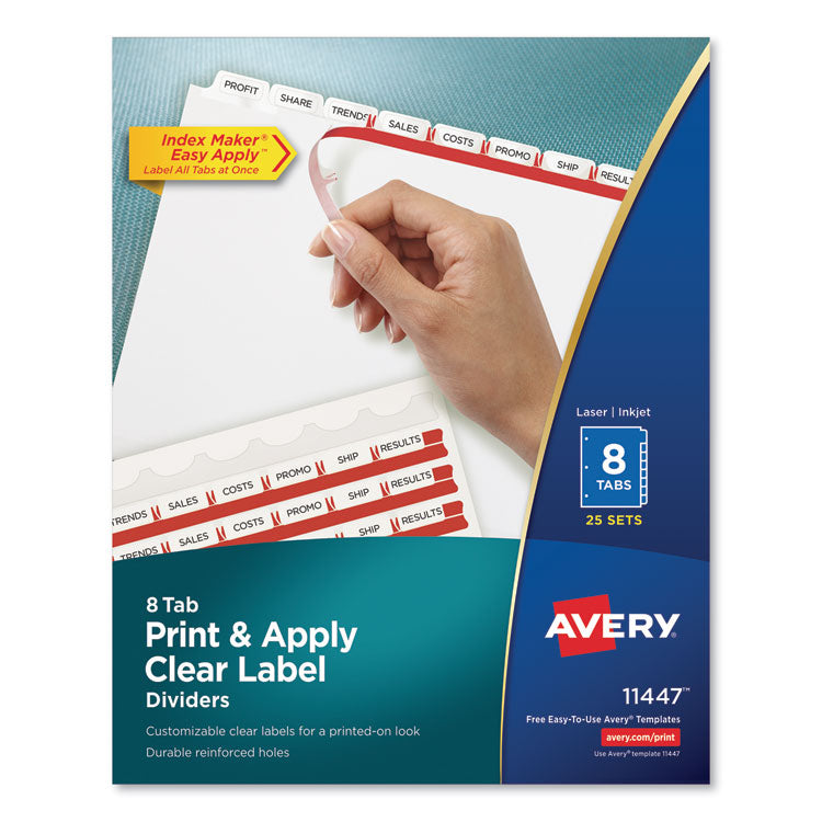 Avery - Print and Apply Index Maker Clear Label Dividers, 8 White Tabs, Letter, 25 Sets