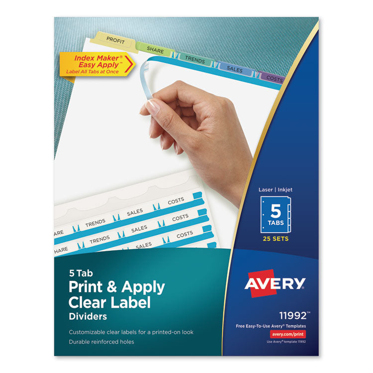 Avery - Print and Apply Index Maker Clear Label Dividers, 5 Color Tabs, Letter, 25 Sets (9566381)