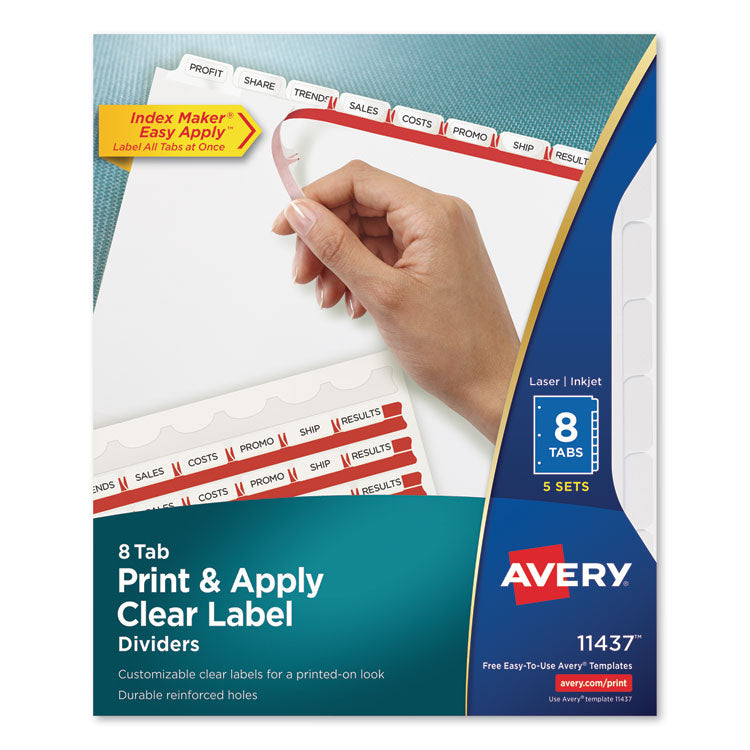 Avery - Print and Apply Index Maker Clear Label Dividers, 8 White Tabs, Letter, 5 Sets (6109466)