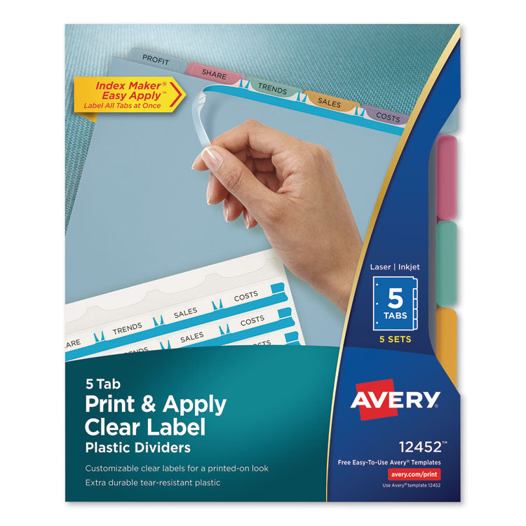 Avery - Print and Apply Index Maker Clear Label Plastic Dividers with Printable Label Strip, 5-Tab, 11 x 8.5, Translucent, 5 Sets (9813890)