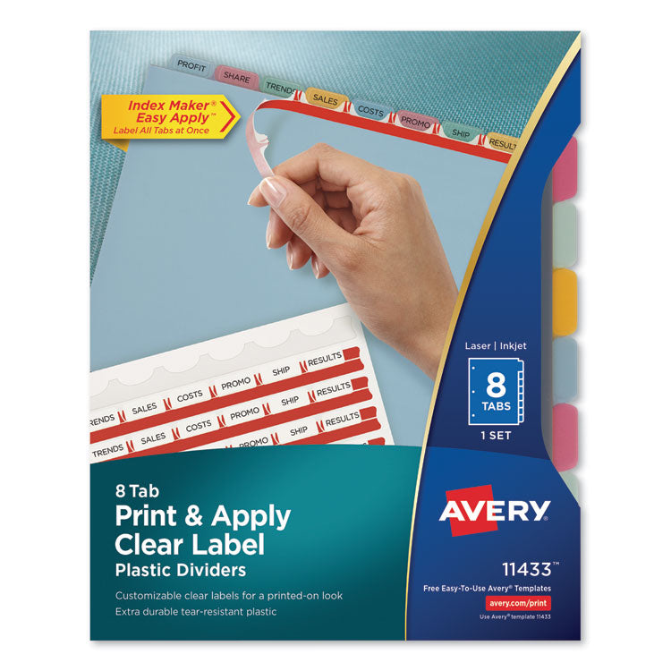 Avery - Print and Apply Index Maker Clear Label Plastic Dividers with Printable Label Strip, 8-Tab, 11 x 8.5, Translucent, 1 Set (9997073)