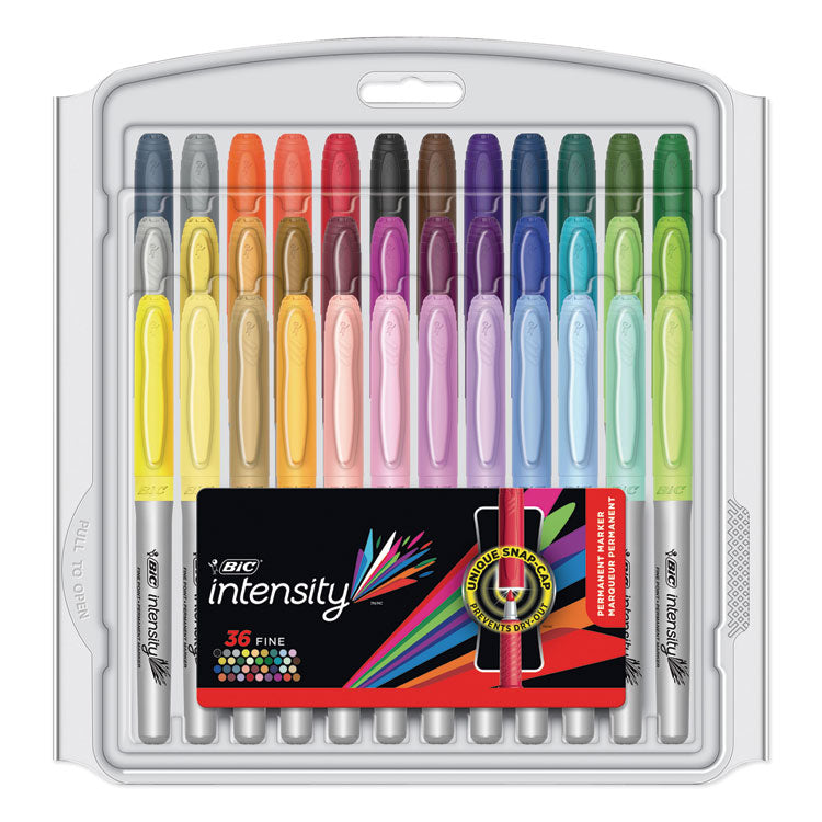 BIC - Intensity Fine Tip Permanent Marker Value Pack, Fine Bullet Tip, Assorted Colors, 36/Set