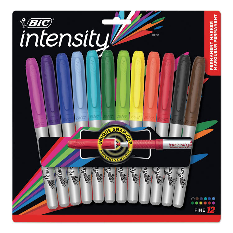 BIC - Intensity Fine Tip Permanent Marker, Fine Bullet Tip, Assorted Colors, 12/Set