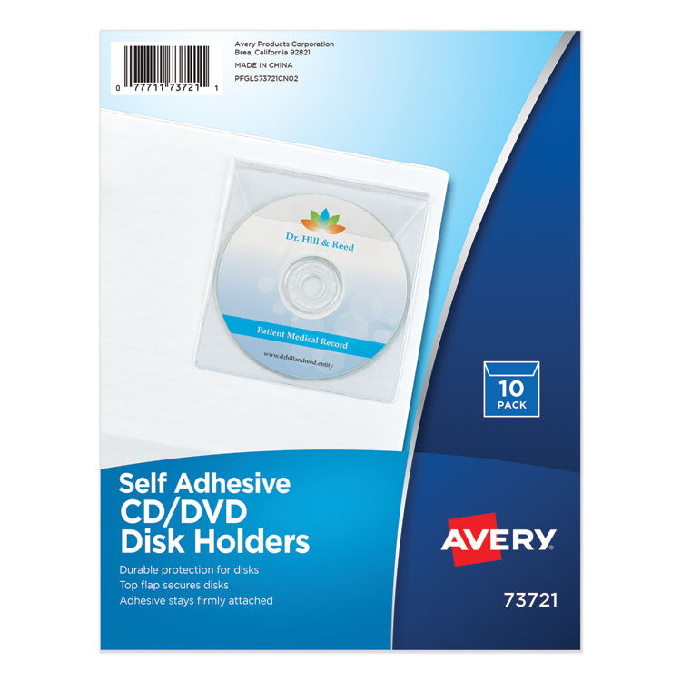 Avery - Self-Adhesive Media Pockets, 1 Disc Capacity, Clear, 10/Pack