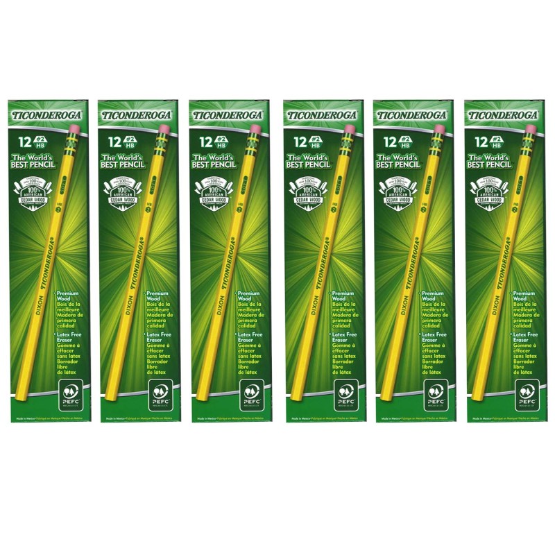 TICONDEROGA - No. 2 Pencils, Unsharpened, 12 Per Pack, 6 Packs