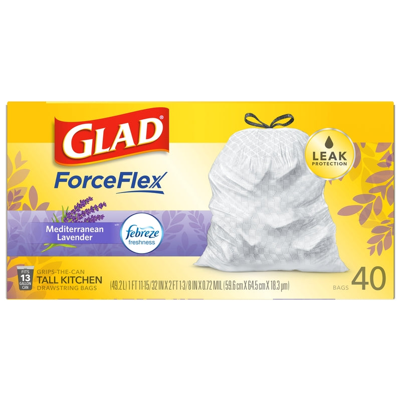 GLAD - Glad 13 gal Lavender Scent Tall Kitchen Bags Drawstring 40 pk 0.78 mil - Case of 6
