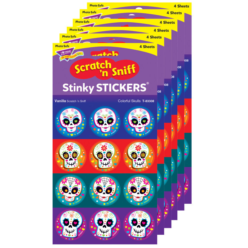 TREND - Colorful Skulls/Vanilla Stinky Stickers®, 48 Per Pack, 6 Packs
