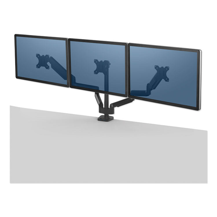 Fellowes - Platinum Series Triple Monitor Arm for 27" Monitors, 360 deg Rotation, +85/-20 deg Tilt, 360 deg Pan, Black, Supports 20 lb