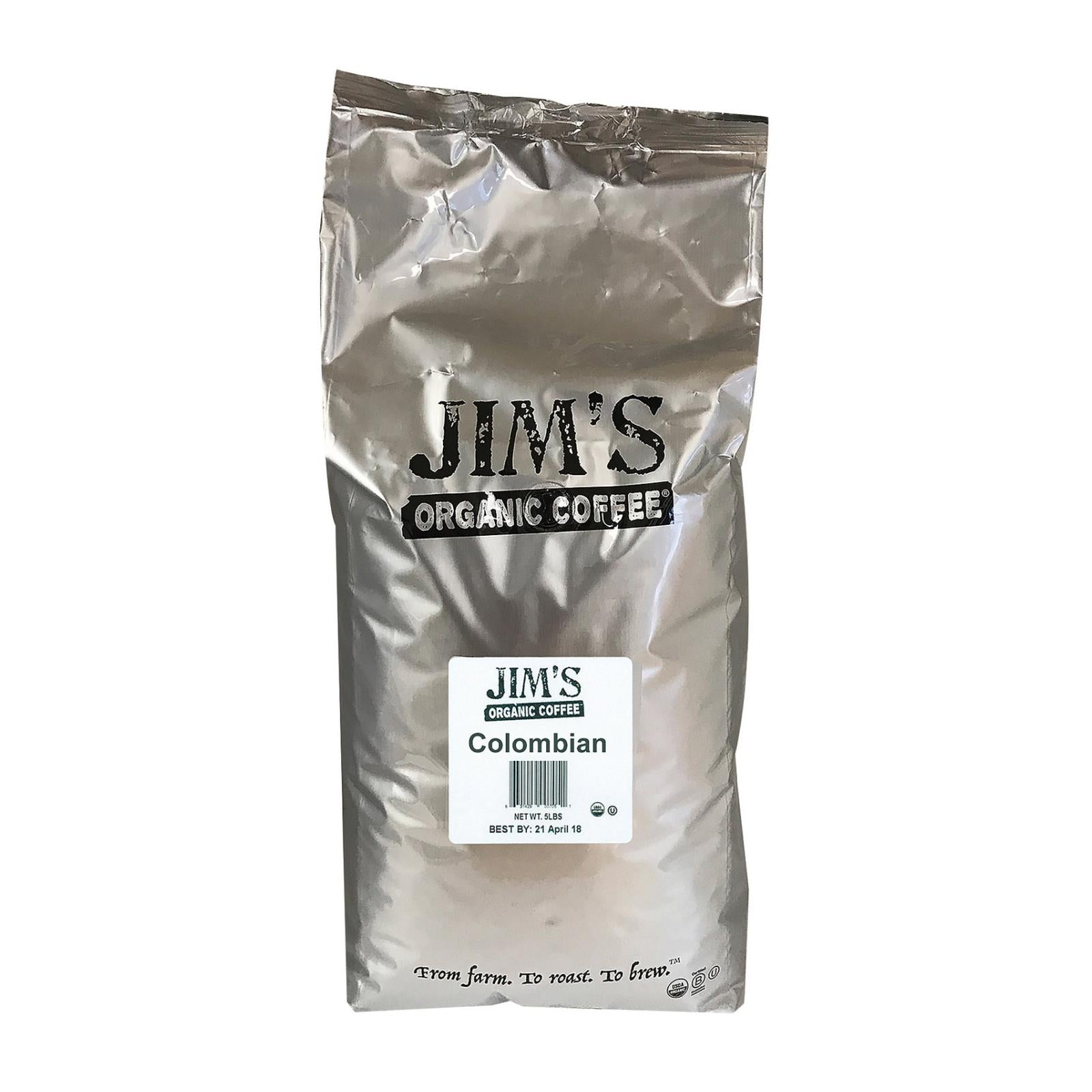 Jim's Organic Coffee Whole Bean Colombian Santa Marta Montesierra - Single Bulk Item - 5lb