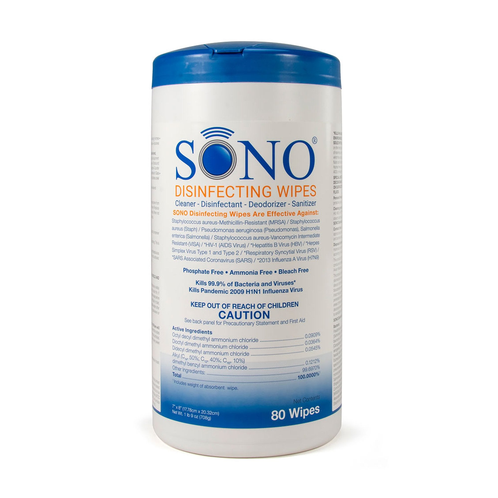 Advanced Ultrasound Solutions - Sono® Surface Disinfectant Cleaner Premoistened Manual Pull Wipe 80 Count Canister Scented NonSterile [6/BX]
