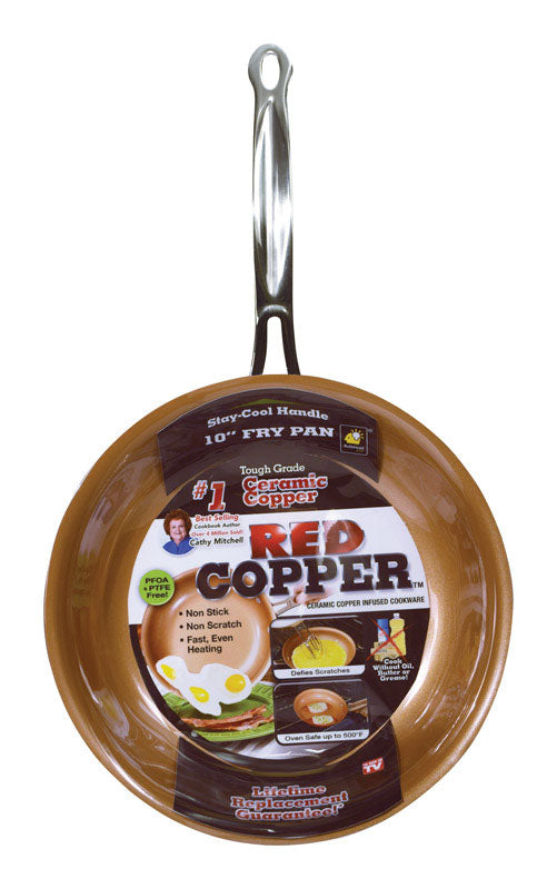 RED COPPER - Bulbhead Red Copper Ceramic Copper Fry Pan 10 in. Red