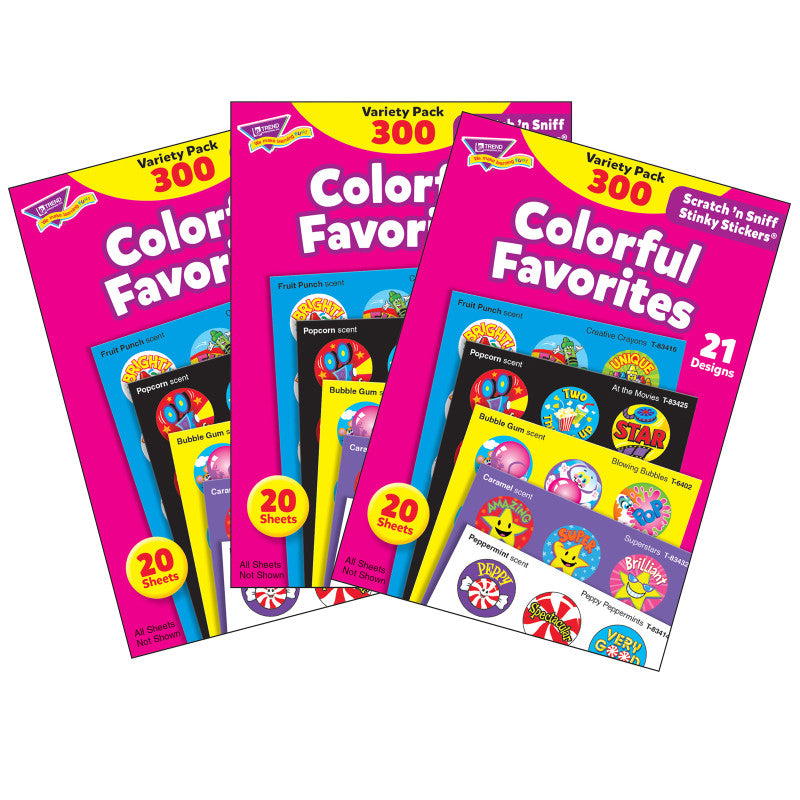 TREND - Colorful Favorites Stinky Stickers® Variety Pack, 300 Per Pack, 3 Packs