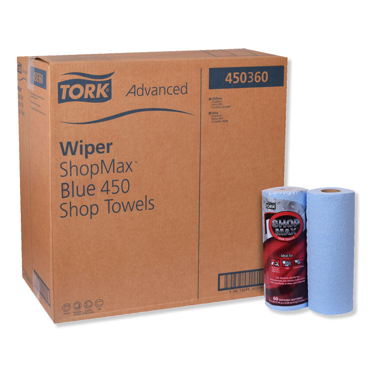Tork - Advanced ShopMax Wiper 450, 11 x 9.4, Blue, 60/Roll, 30 Rolls/Carton