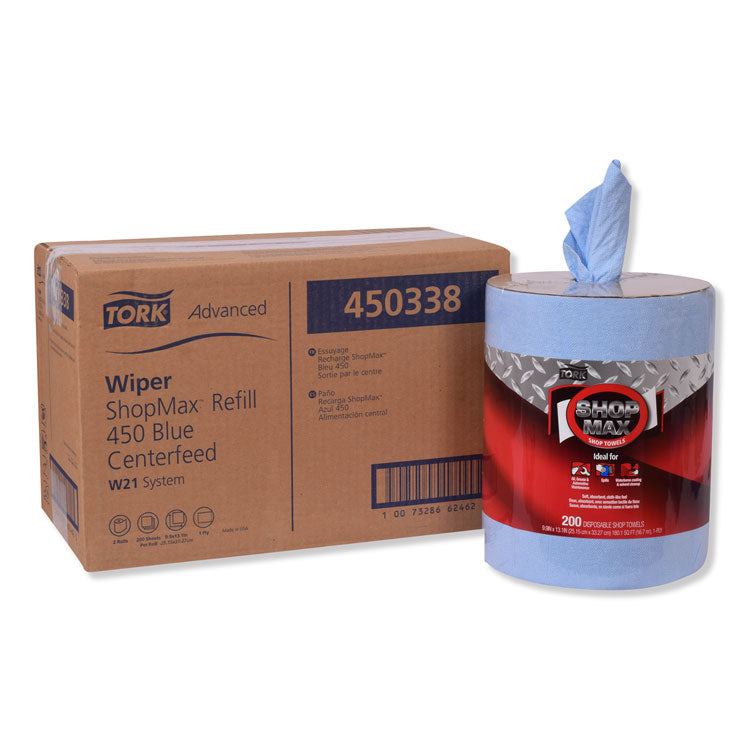 Tork - Advanced ShopMax Wiper 450, Centerfeed Refill, 9.9 x 13.1, Blue, 200/Roll, 2 Rolls/Carton