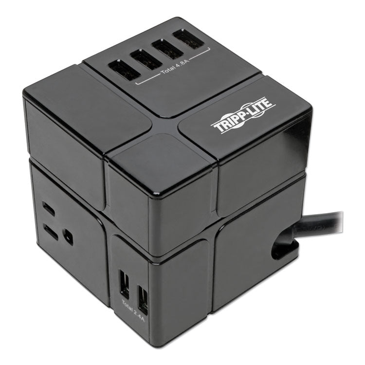 Tripp Lite - Power Cube Surge Protector, 3 AC Outlets/6 USB-A Ports, 6 ft Cord, 540 J, Black