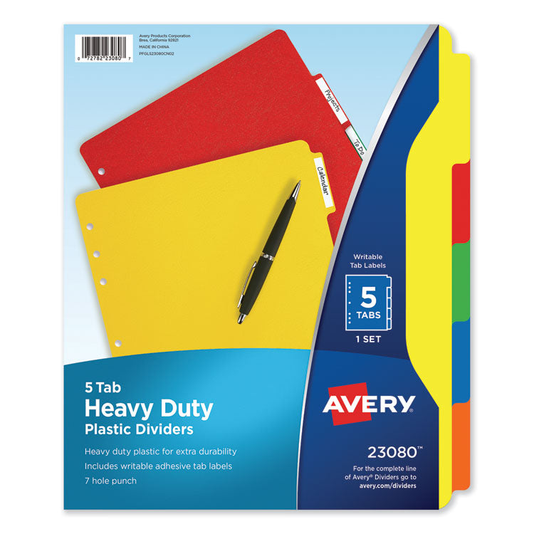 Avery - Heavy-Duty Plastic Dividers with Multicolor Tabs and White Labels , 5-Tab, 11 x 8.5, Assorted, 1 Set