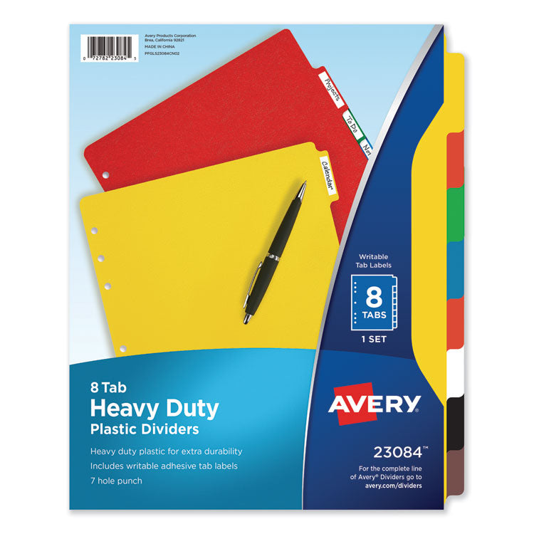 Avery - Heavy-Duty Plastic Dividers with Multicolor Tabs and White Labels , 8-Tab, 11 x 8.5, Assorted, 1 Set