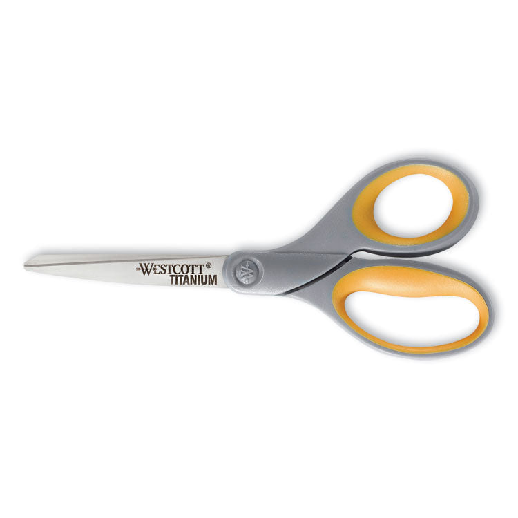 Westcott - Titanium Bonded Scissors, 8" Long, 3.5" Cut Length, Gray/Yellow Straight Handle (9988106)