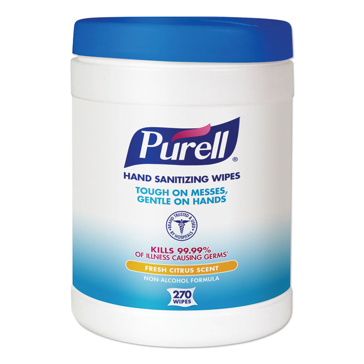 PURELL - Sanitizing Hand Wipes, 6.75 x 6, Fresh Citrus, White, 270 Wipes/Canister