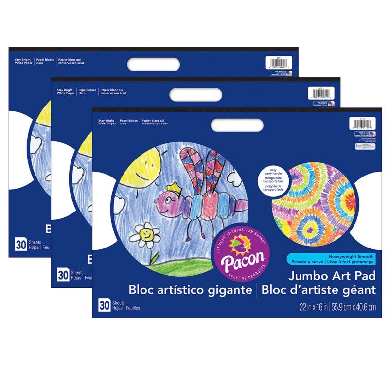 PRANG - Jumbo Art Pad, White, 22" x 16", 30 Sheets, Pack of 3