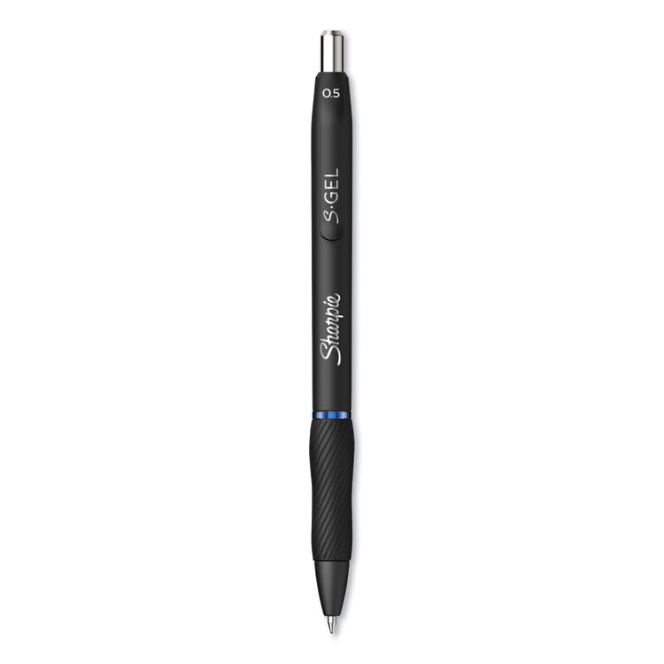 Sharpie S-Gel - S-Gel High-Performance Gel Pen, Retractable, Fine 0.5 mm, Blue Ink, Black Barrel, Dozen