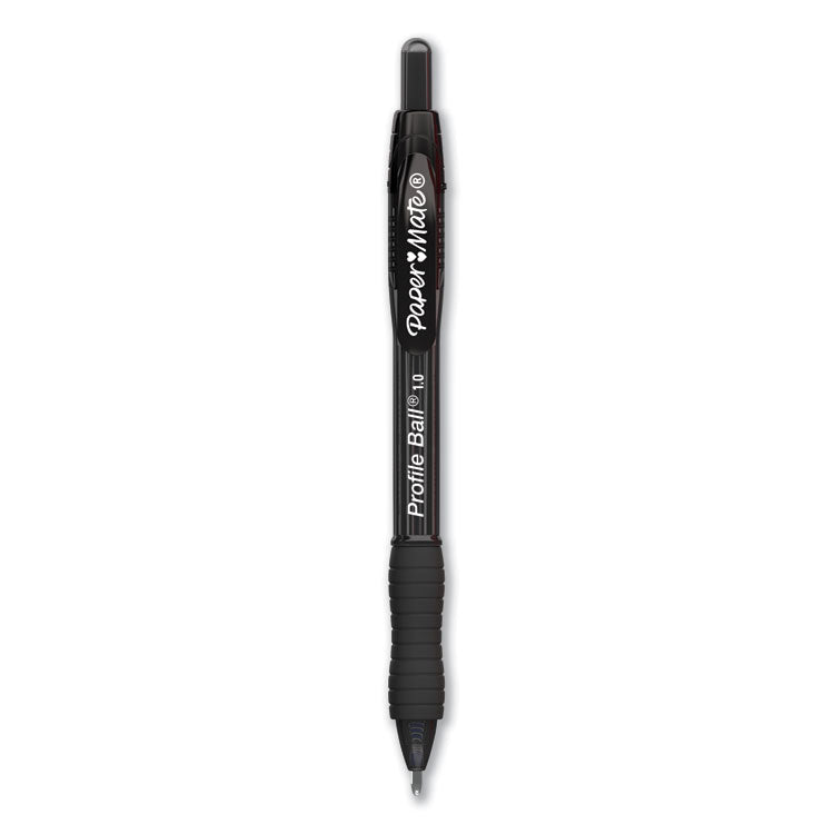 Paper Mate - Profile Ballpoint Pen, Retractable, Medium 1 mm, Black Ink, Translucent Black Barrel, Dozen