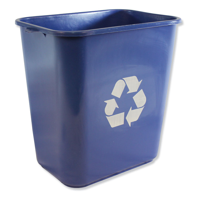 Impact - Soft-Sided Recycle Logo Plastic Wastebasket, 28 qt, Polyethylene, Blue