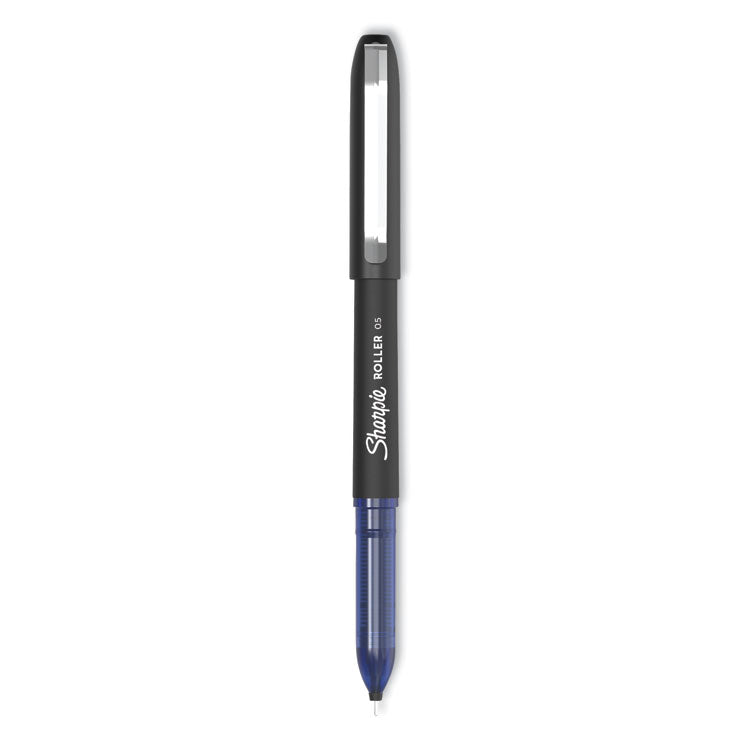Sharpie Roller - Professional Design Roller Ball Pen, Stick, Fine 0.5 mm, Blue Ink, Black Barrel, Dozen