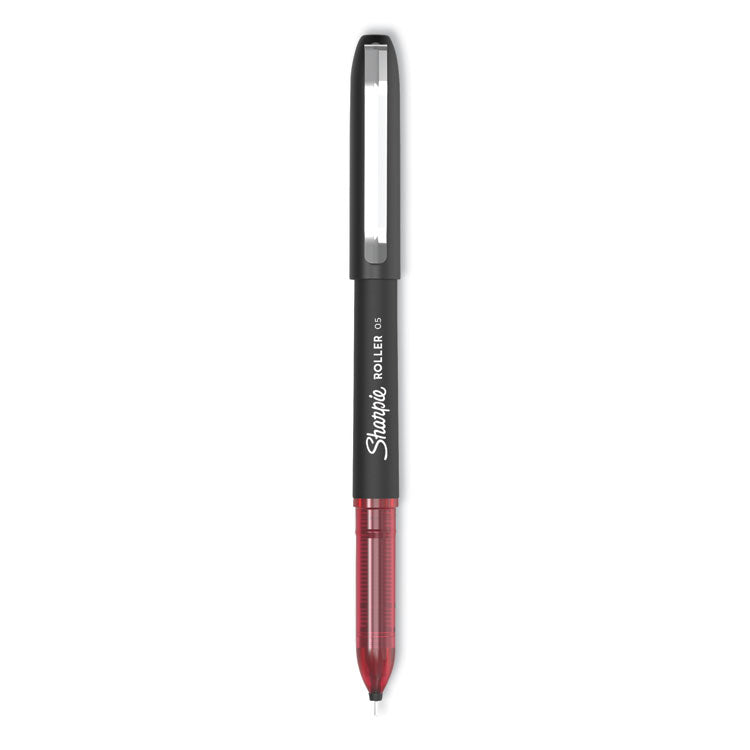Sharpie Roller - Professional Design Roller Ball Pen, Stick, Fine 0.5 mm, Red Ink, Black Barrel, Dozen