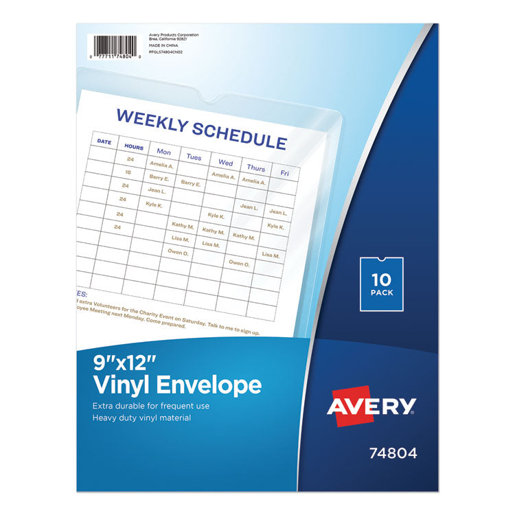 Avery - Top-Load Clear Vinyl Envelopes w/Thumb Notch, 9” x 12”, Clear, 10/Pack