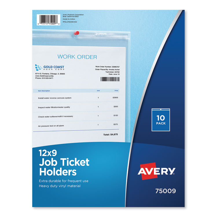 Avery - Job Ticket Holders, Heavy Gauge Vinyl, 9 x 12, Clear, 10/Pack