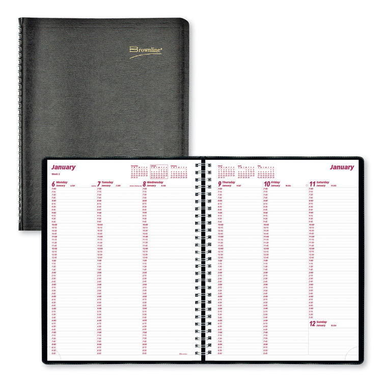 Brownline - Essential Collection Weekly Appointment Book in Columnar Format, 11 x 8.5, Black Cover, 12-Month (Jan to Dec): 2024