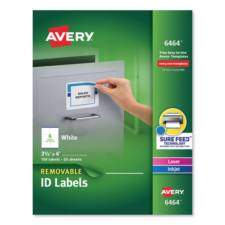 Avery - Removable Multi-Use Labels, Inkjet/Laser Printers, 3.33 x 4, White, 6/Sheet, 25 Sheets/Pack