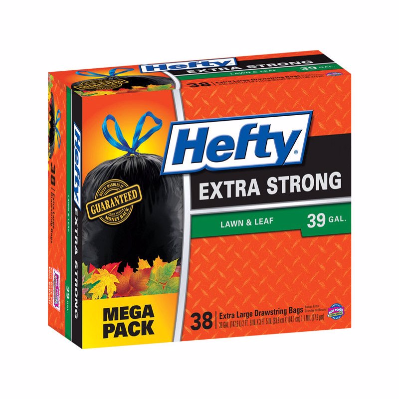 HEFTY - Hefty Extra Strong 39 gal Lawn and Leaf Bags Drawstring 38 pk 1.1 mil - Case of 3