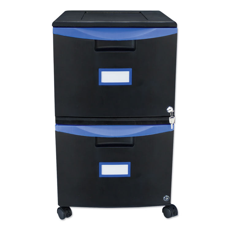 Storex - Two-Drawer Mobile Filing Cabinet, 2 Legal/Letter-Size File Drawers, Black/Blue, 14.75" x 18.25" x 26"