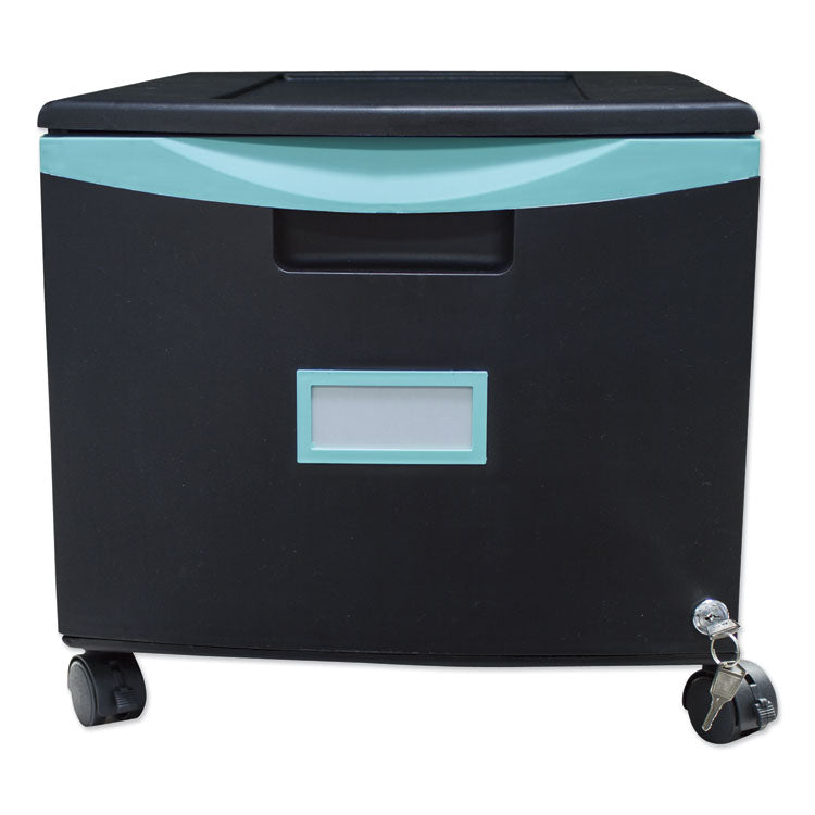 Storex - Single-Drawer Mobile Filing Cabinet, 1 Legal/Letter-Size File Drawer, Black/Teal, 14.75" x 18.25" x 12.75"