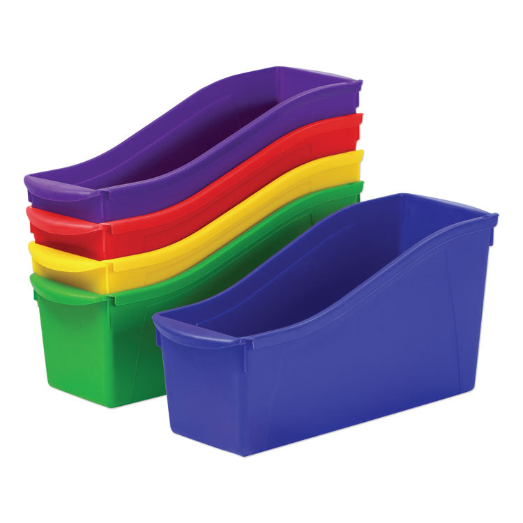 Storex - Interlocking Book Bins with Clear Label Pouches, 4.75" x 12.63" x 7", Assorted Colors, 5/Pack