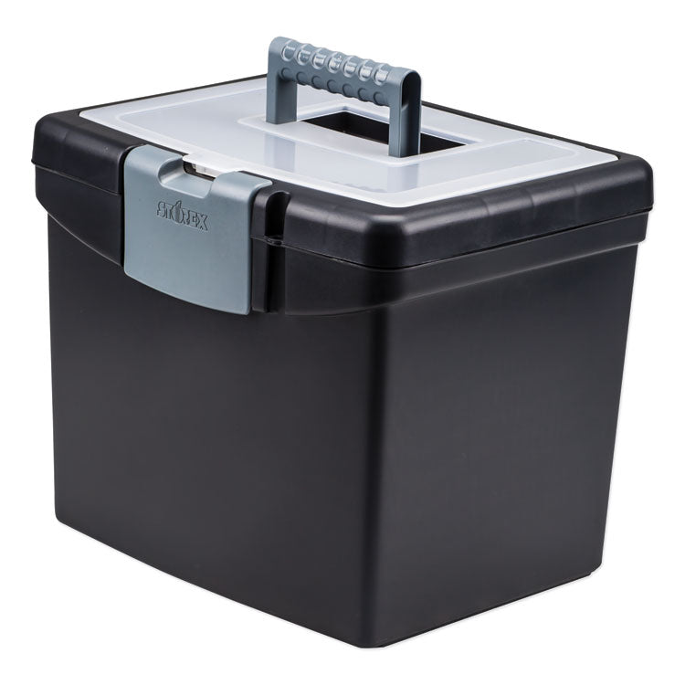 Storex - Portable File Box with Large Organizer Lid, Letter Files, 13.25" x 10.88" x 11", Black